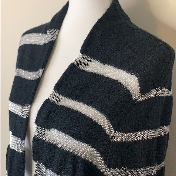 LEITH Black Silver Open Long Knitted Cardigan L - Picture 2 of 6